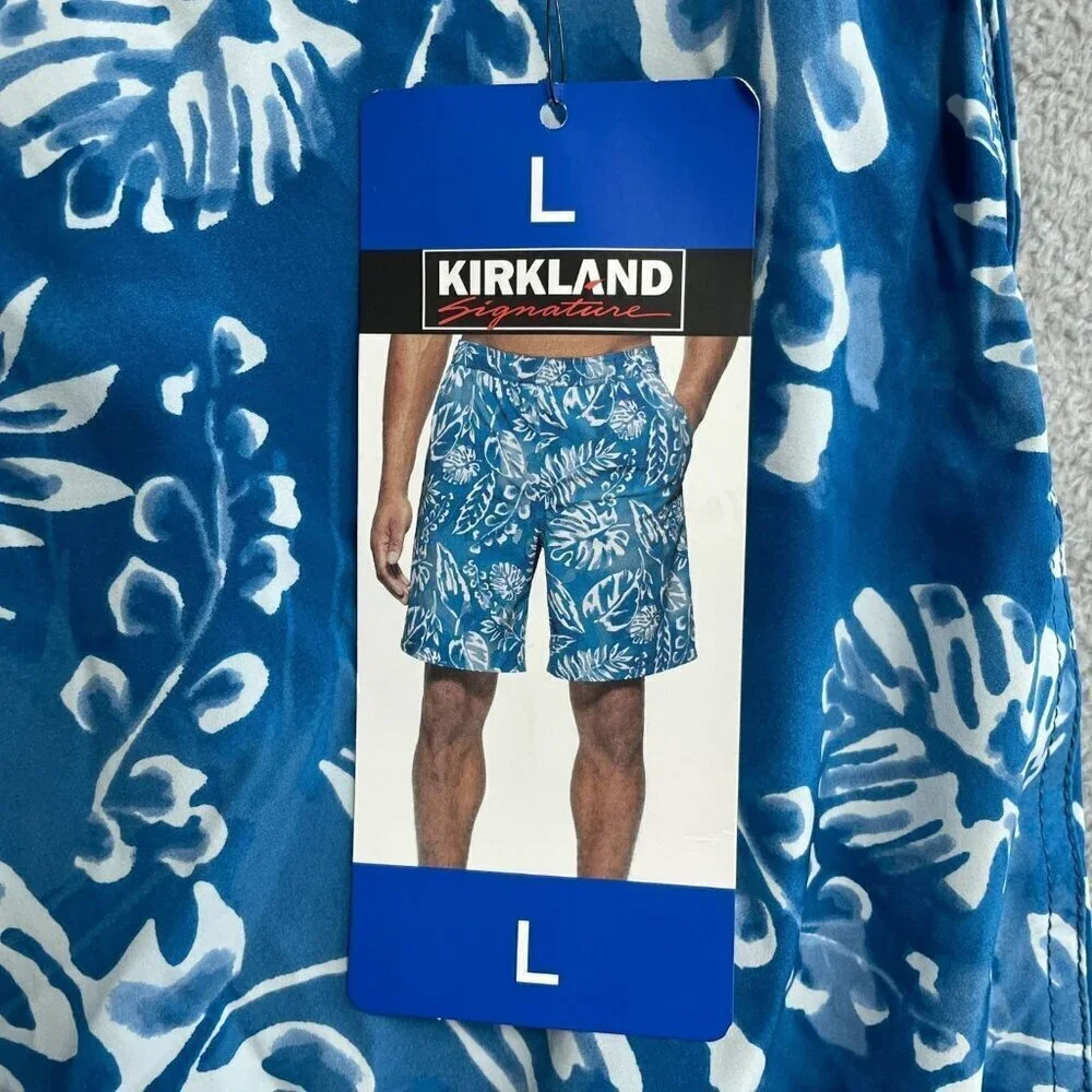 NEW Kirkland Signature Men's L Blue Tropical Swim Shorts